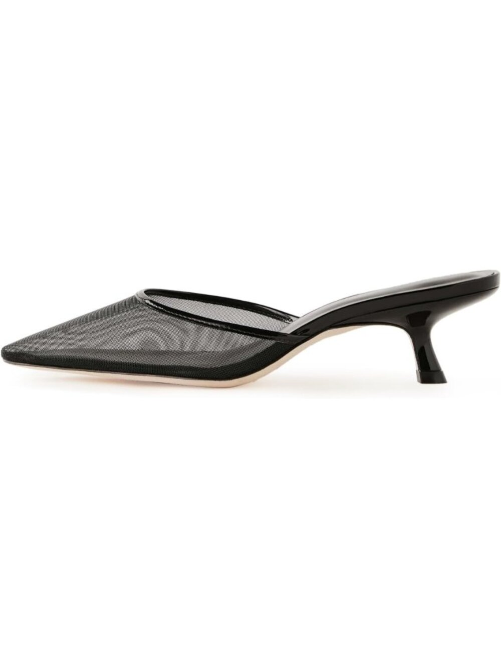Women's Kitten Heels Mules Black Closed Pointed Toe Slip On Backless Stilettos